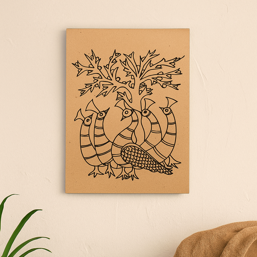 Traditional DIY MDF Painting Base with Peacock Group Under Tree Design