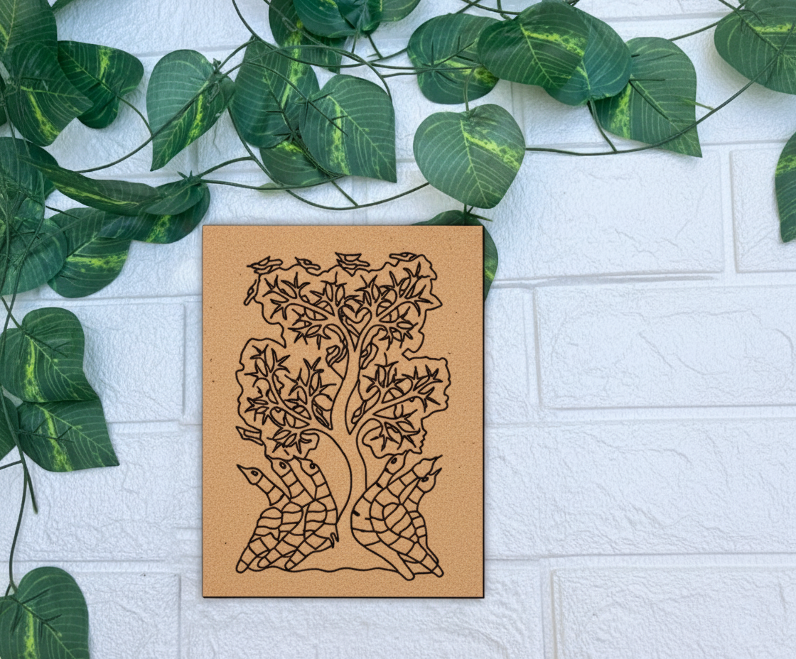 Traditional MDF DIY Painting Base with Two Birds Under Tree Design