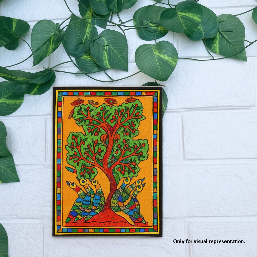 Traditional MDF DIY Painting Base with Two Birds Under Tree Design coloured