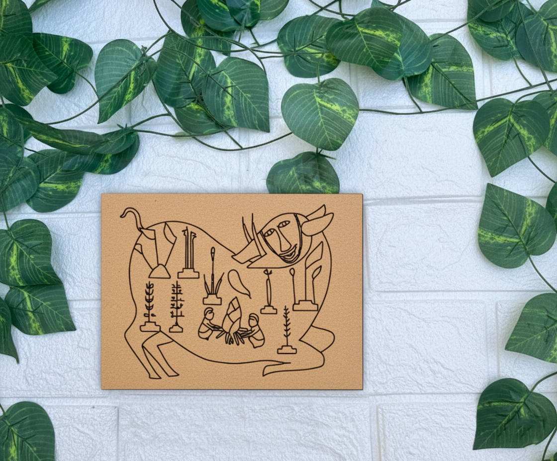 Traditional MDF DIY Painting Base with Cow and Village Art Outline