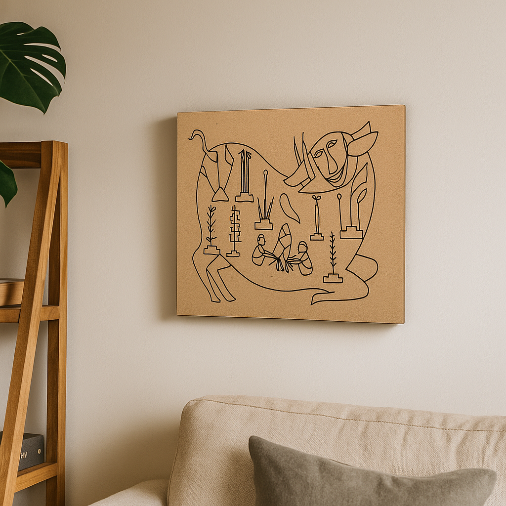 Traditional MDF DIY Painting Base with Cow and Village Art Outline