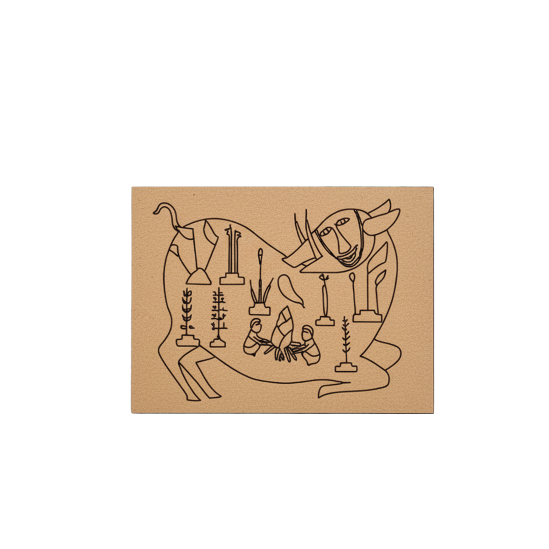 Traditional MDF DIY Painting Base with Cow and Village Art Outline