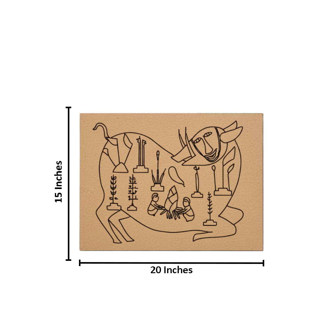 Traditional MDF DIY Painting Base with Cow and Village Art Outline with size