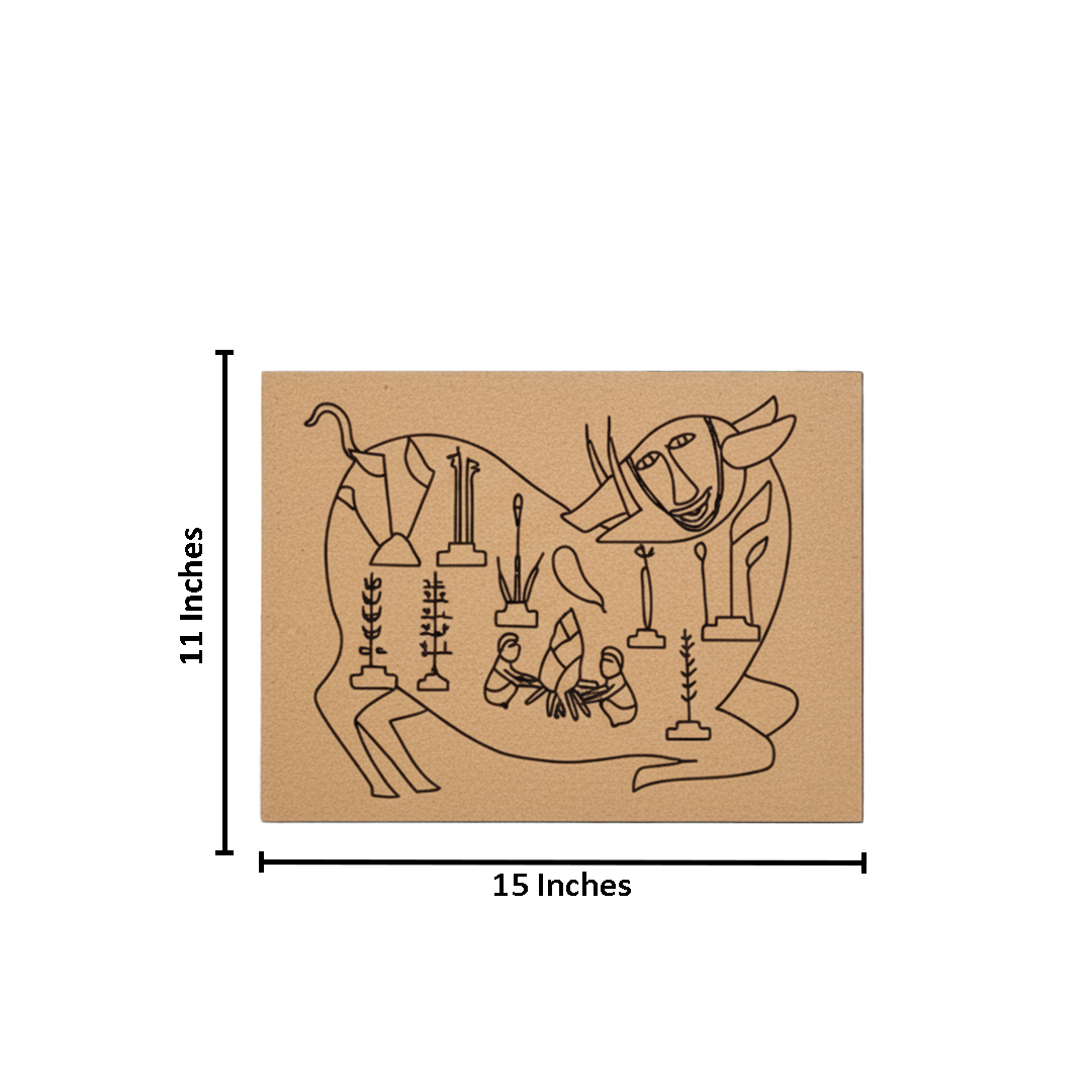 Traditional MDF DIY Painting Base with Cow and Village Art Outline with size