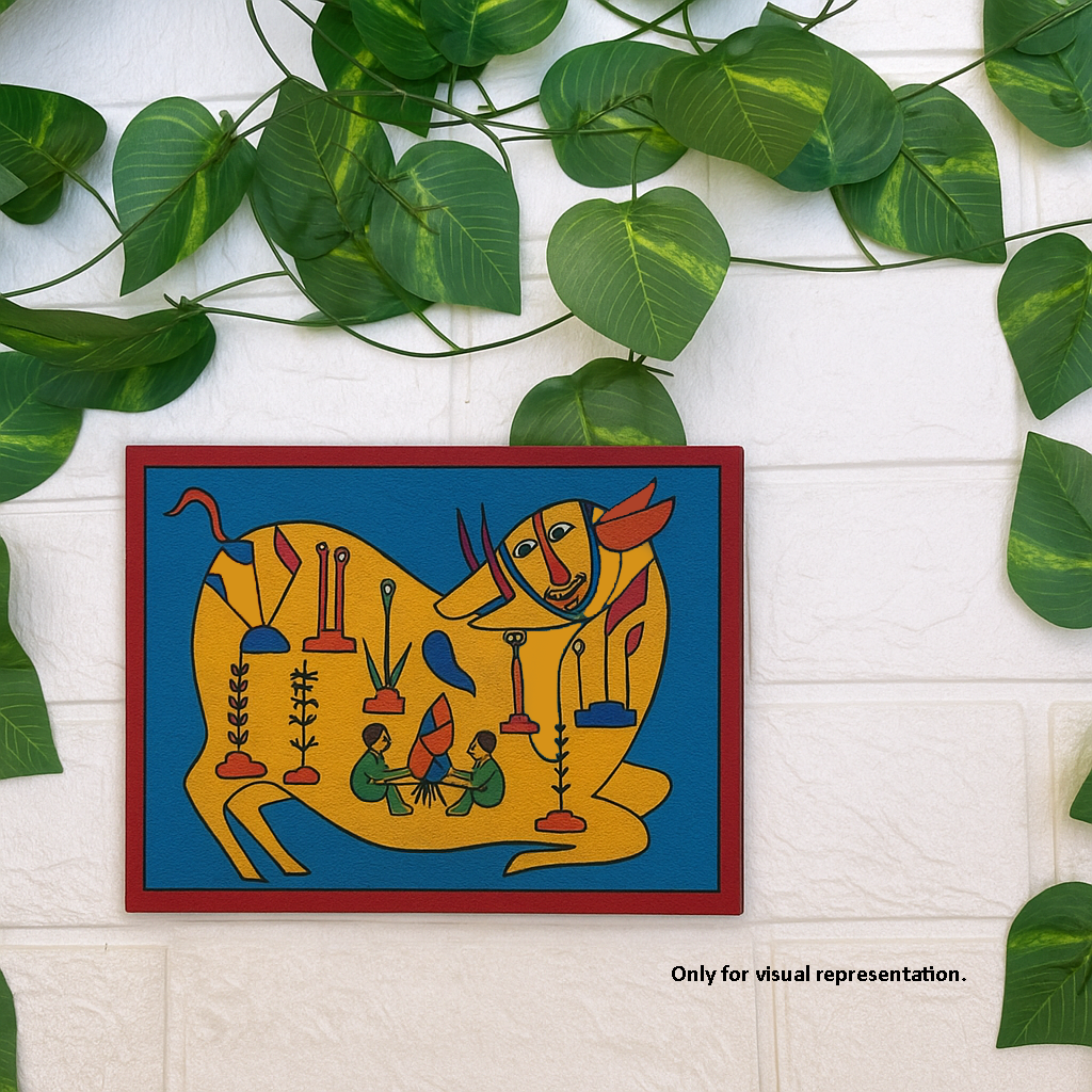 Traditional MDF DIY Painting Base with Cow and Village Art Outline coloured