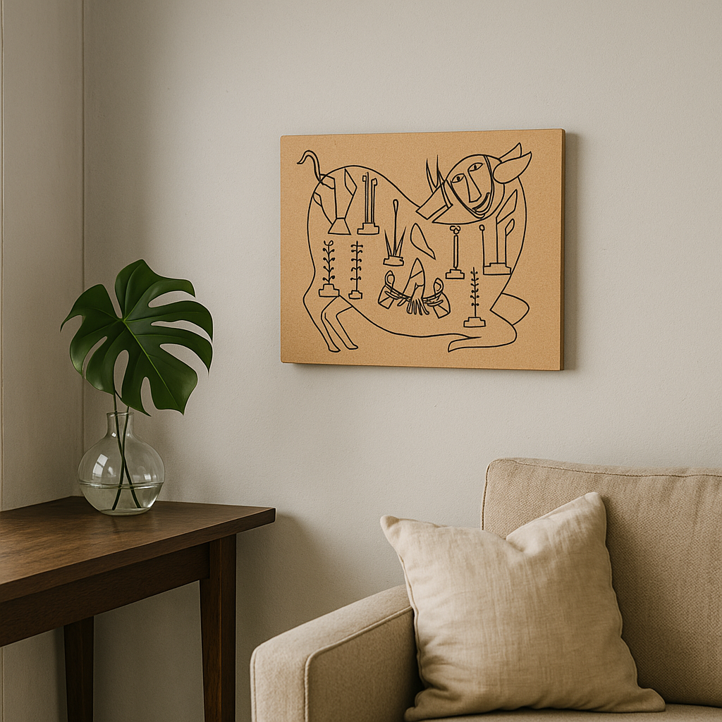 Traditional MDF DIY Painting Base with Cow and Village Art Outline