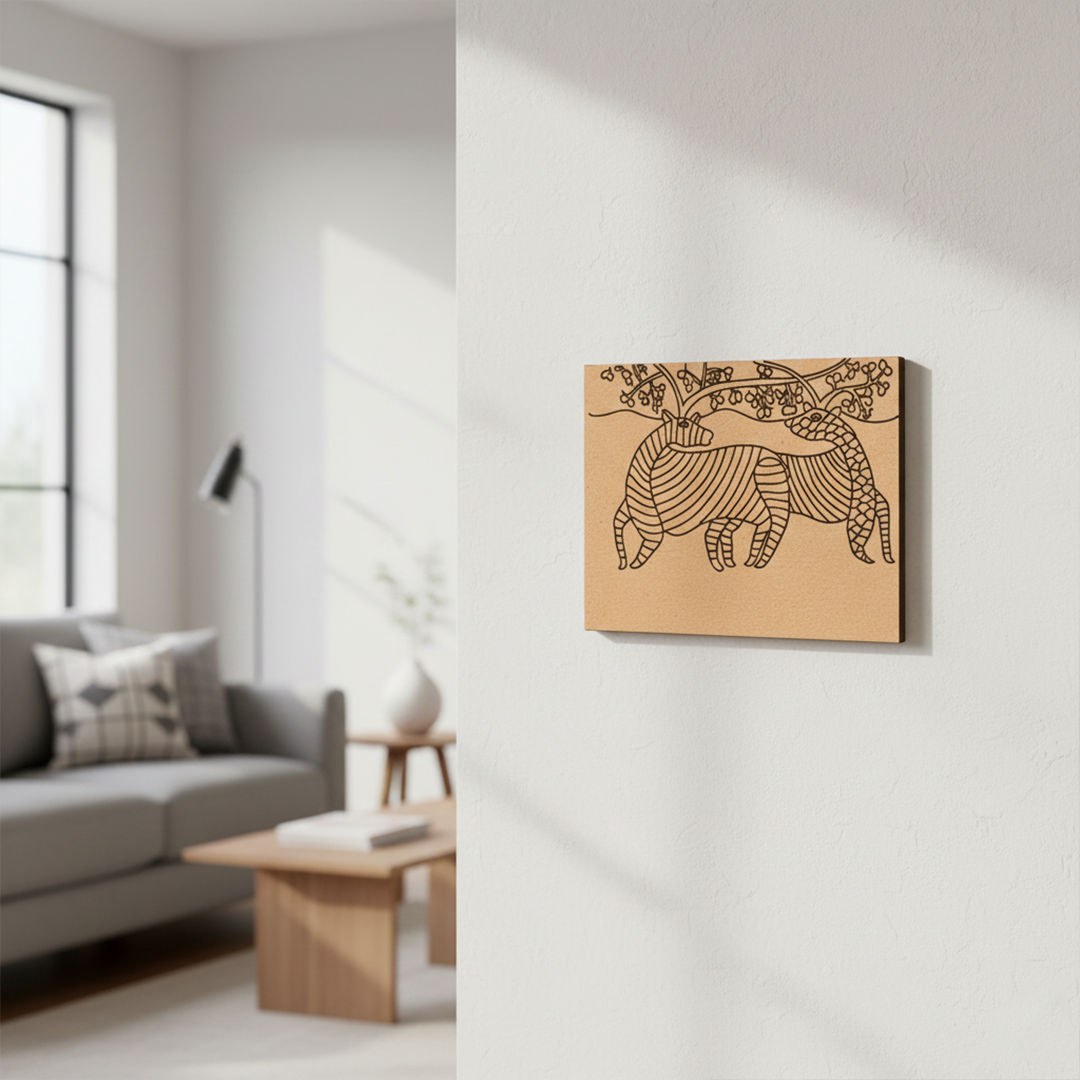 Traditional MDF DIY Painting Base with Two Deer Under Tree Design