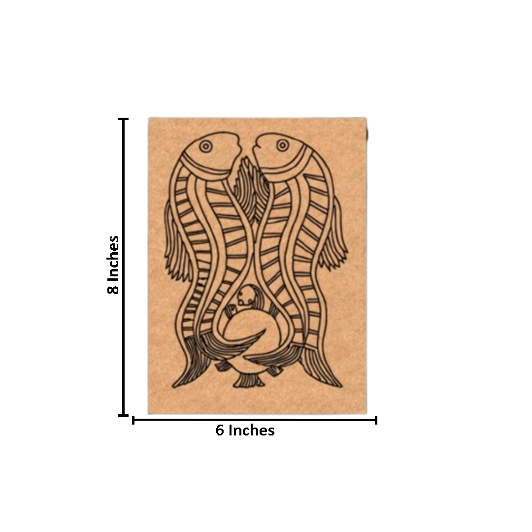 Traditional MDF DIY Painting Base with Twin Fish Folk Art Design with size