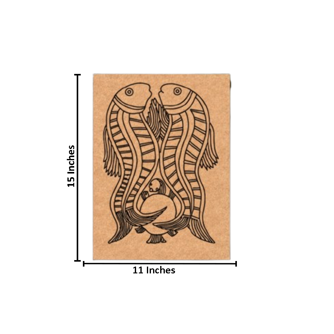 Traditional MDF DIY Painting Base with Twin Fish Folk Art Design with size