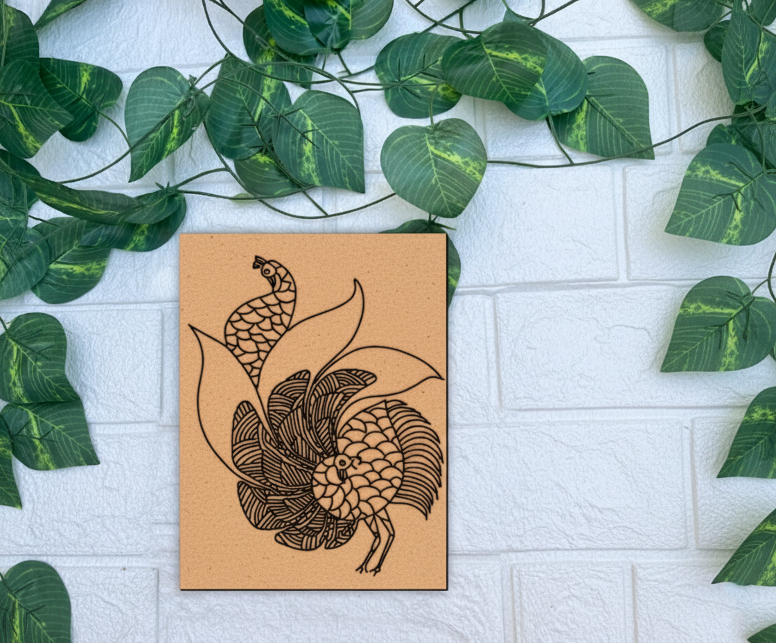 Traditional Painting MDF DIY Art Base with Decorative Peacock Artwork