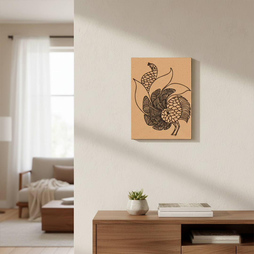 Traditional Painting MDF DIY Art Base with Decorative Peacock Artwork