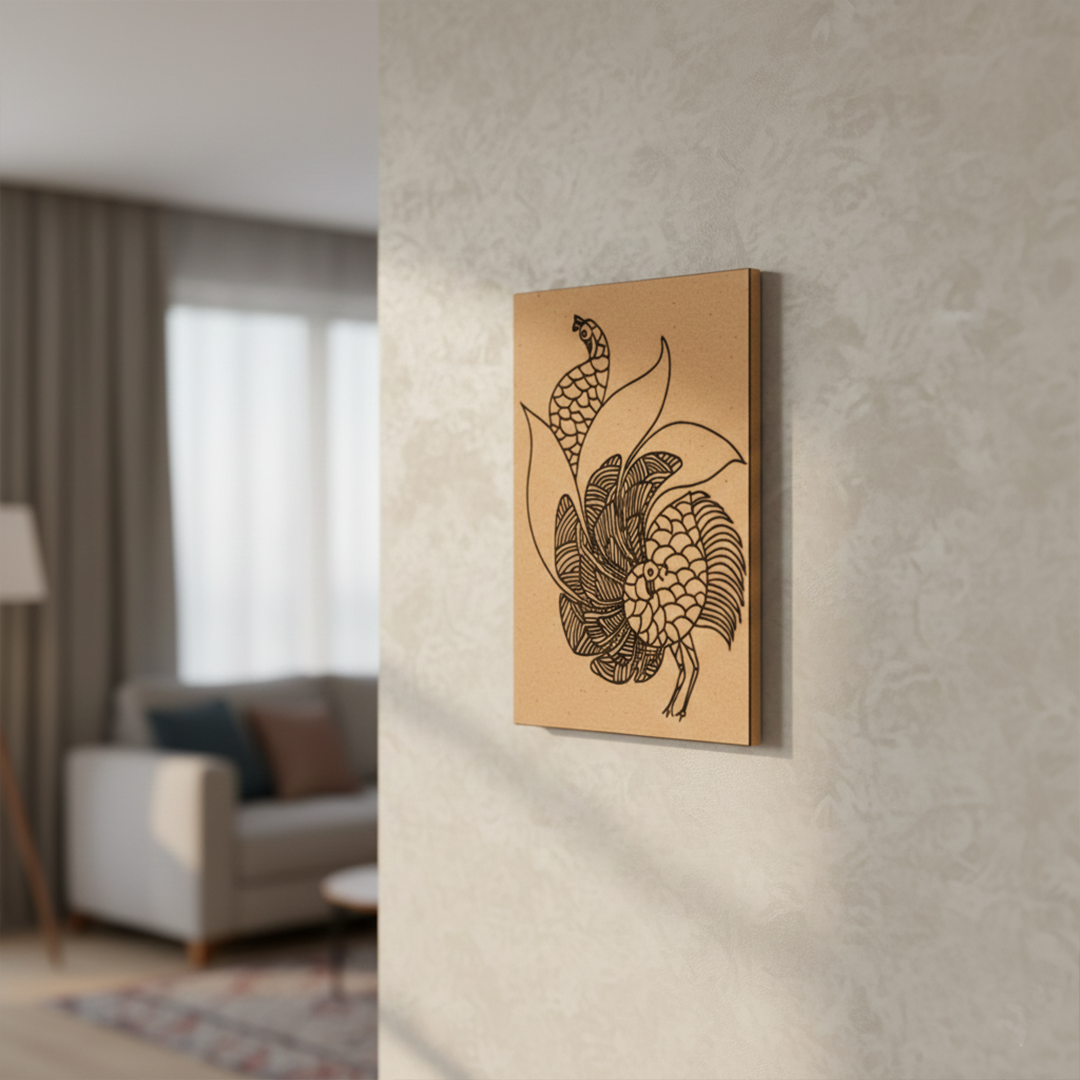 Traditional Painting MDF DIY Art Base with Decorative Peacock Artwork side angle 