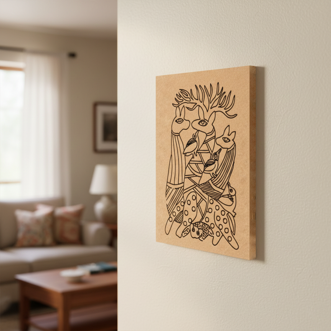 Traditional Painting MDF DIY Art Base with Tribal Animal Artwork side angle 