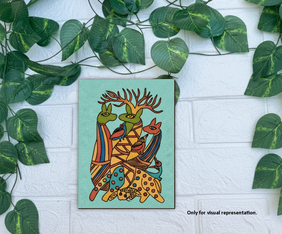 Traditional Painting MDF DIY Art Base with Tribal Animal Artwork coloured