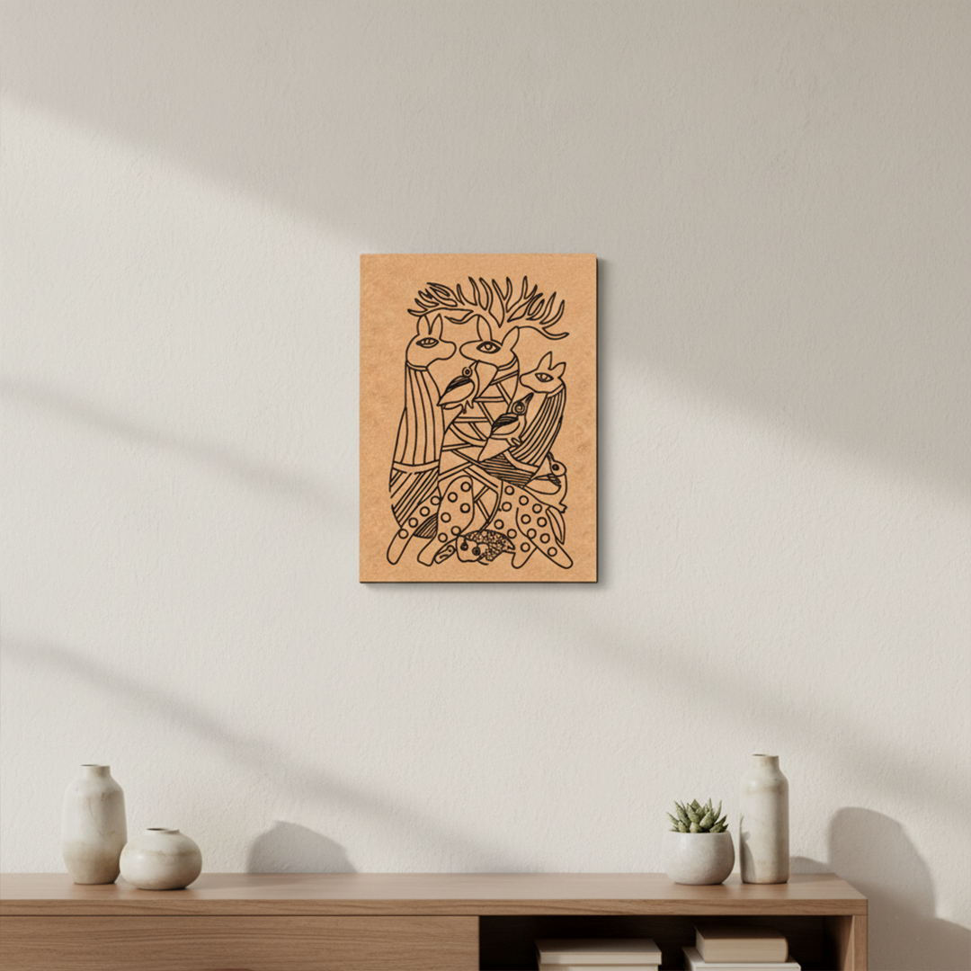 Traditional Painting MDF DIY Art Base with Tribal Animal Artwork