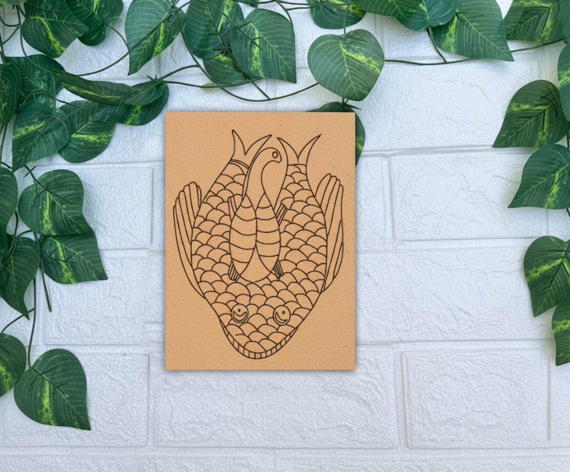 Unpainted fish design MDF art base for DIY painting – wooden pre-marked craft board for kids and artists
