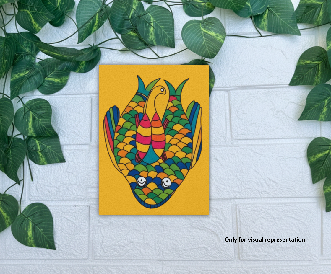 Colorful fish MDF painting base – finished DIY art project with bright acrylic paints for wall décor