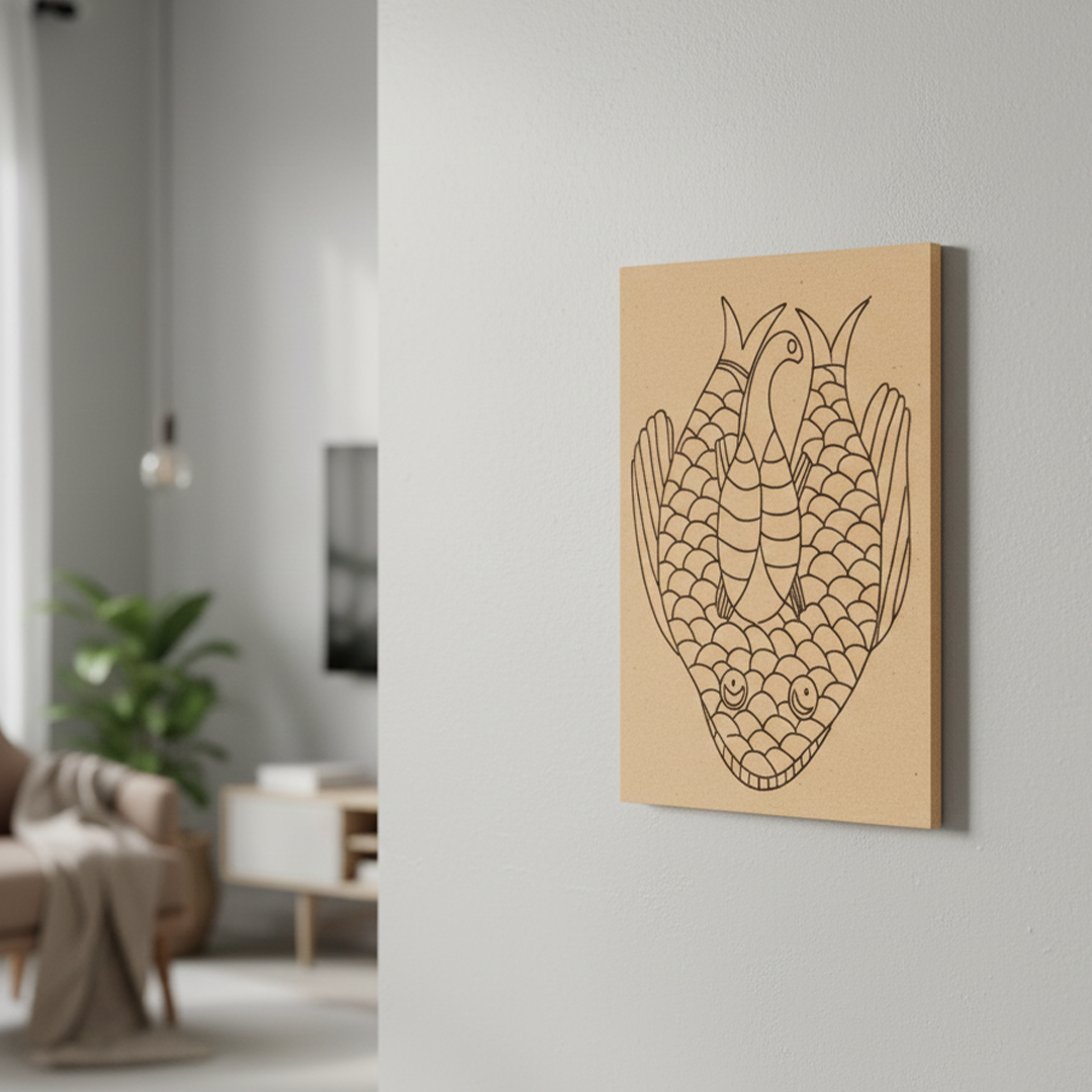 MDF painting base – finished DIY art project with bright acrylic paints for wall décor side angle 