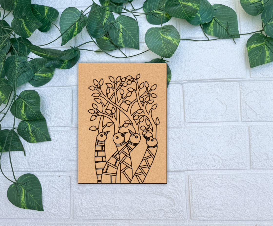 Traditional Painting MDF DIY Art Base with Tribal Birds and Tree Artwork