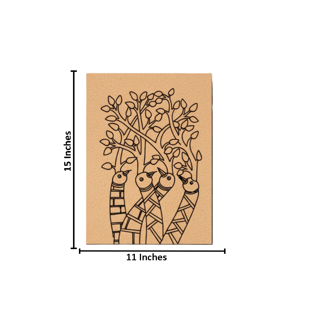 Traditional Painting MDF DIY Art Base with Tribal Birds and Tree Artwork with size