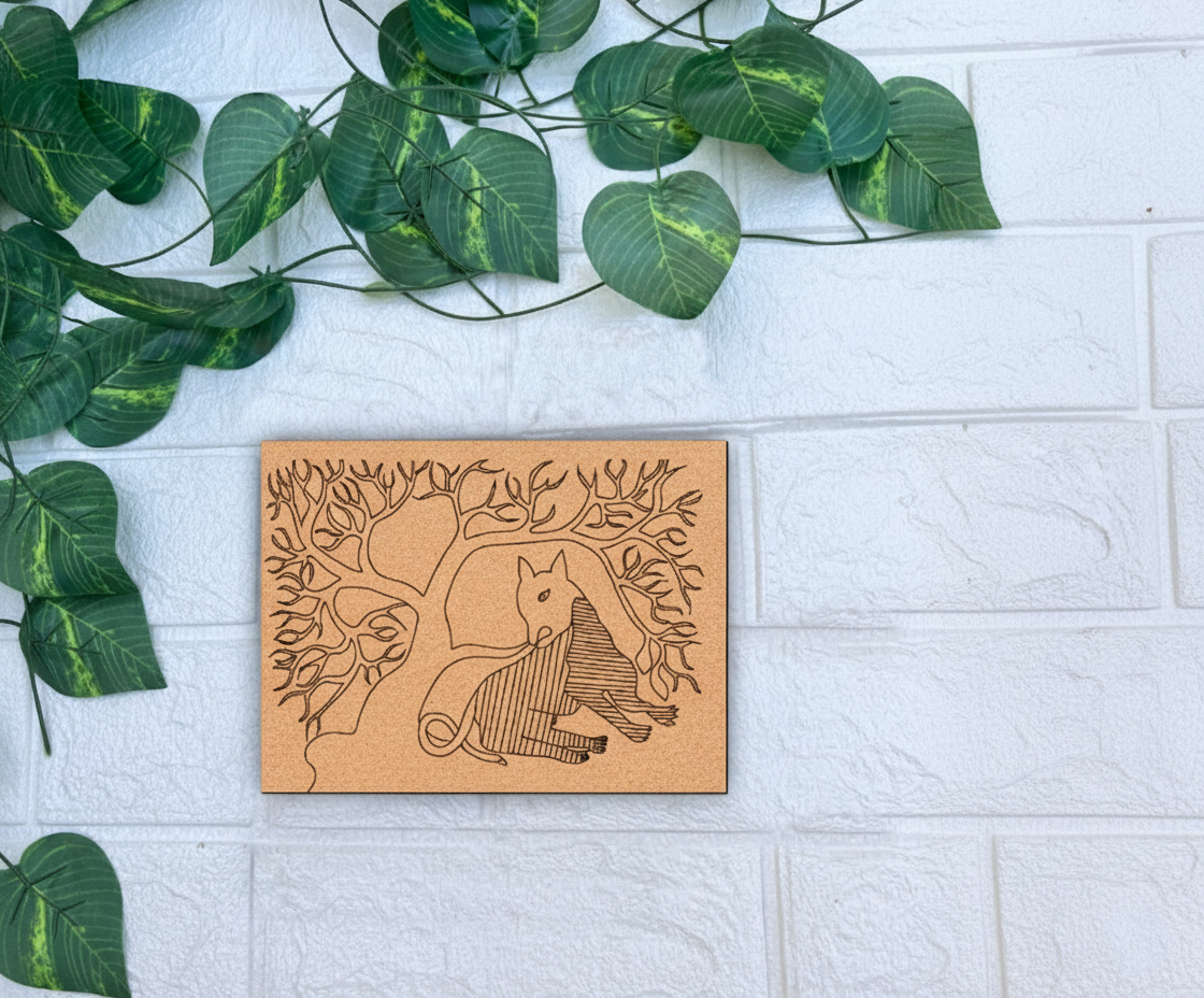 Traditional Painting MDF DIY Art Base with Tribal Animal Under Tree Artwork 