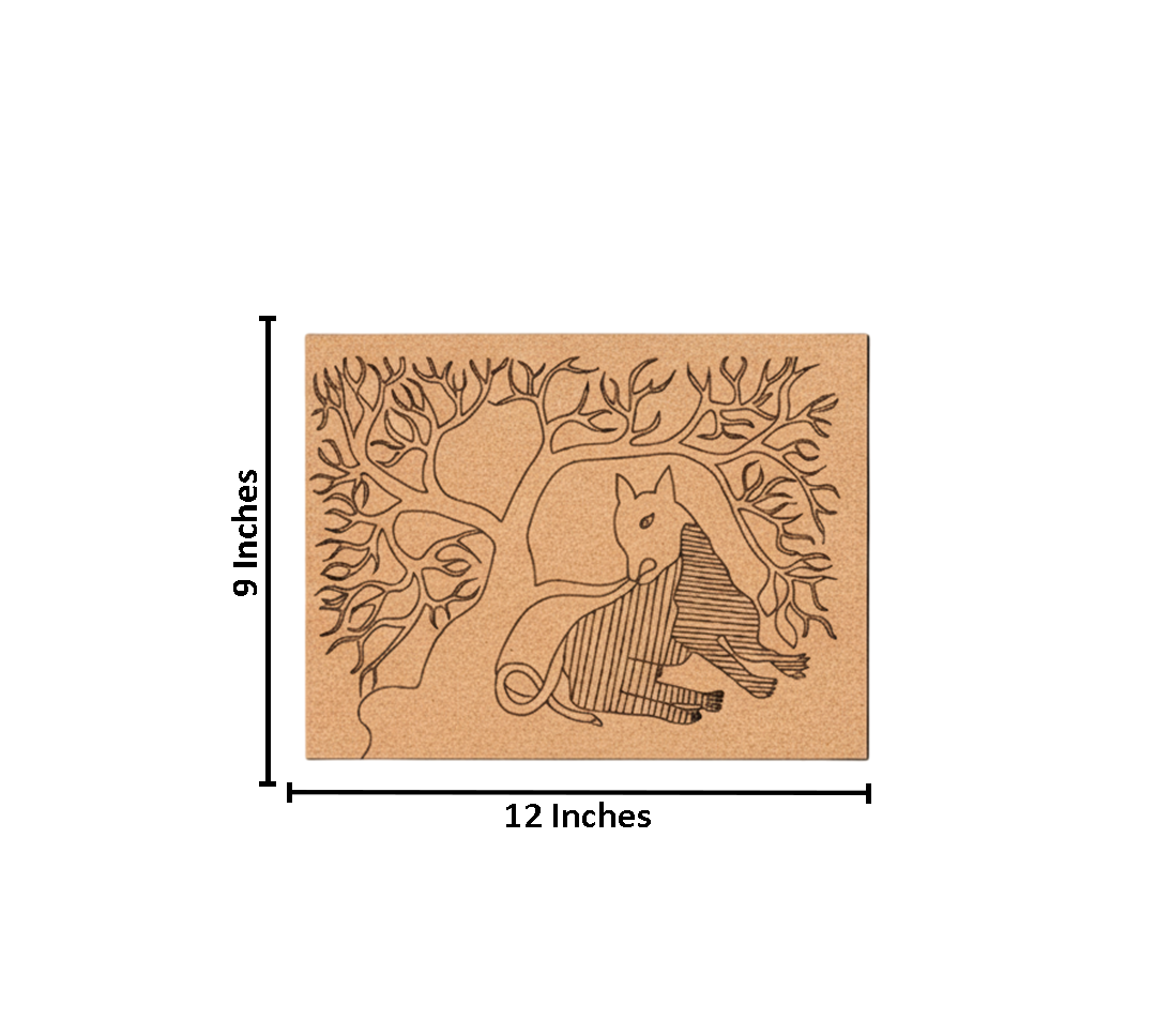 Traditional Painting MDF DIY Art Base with Tribal Animal Under Tree Artwork with size 