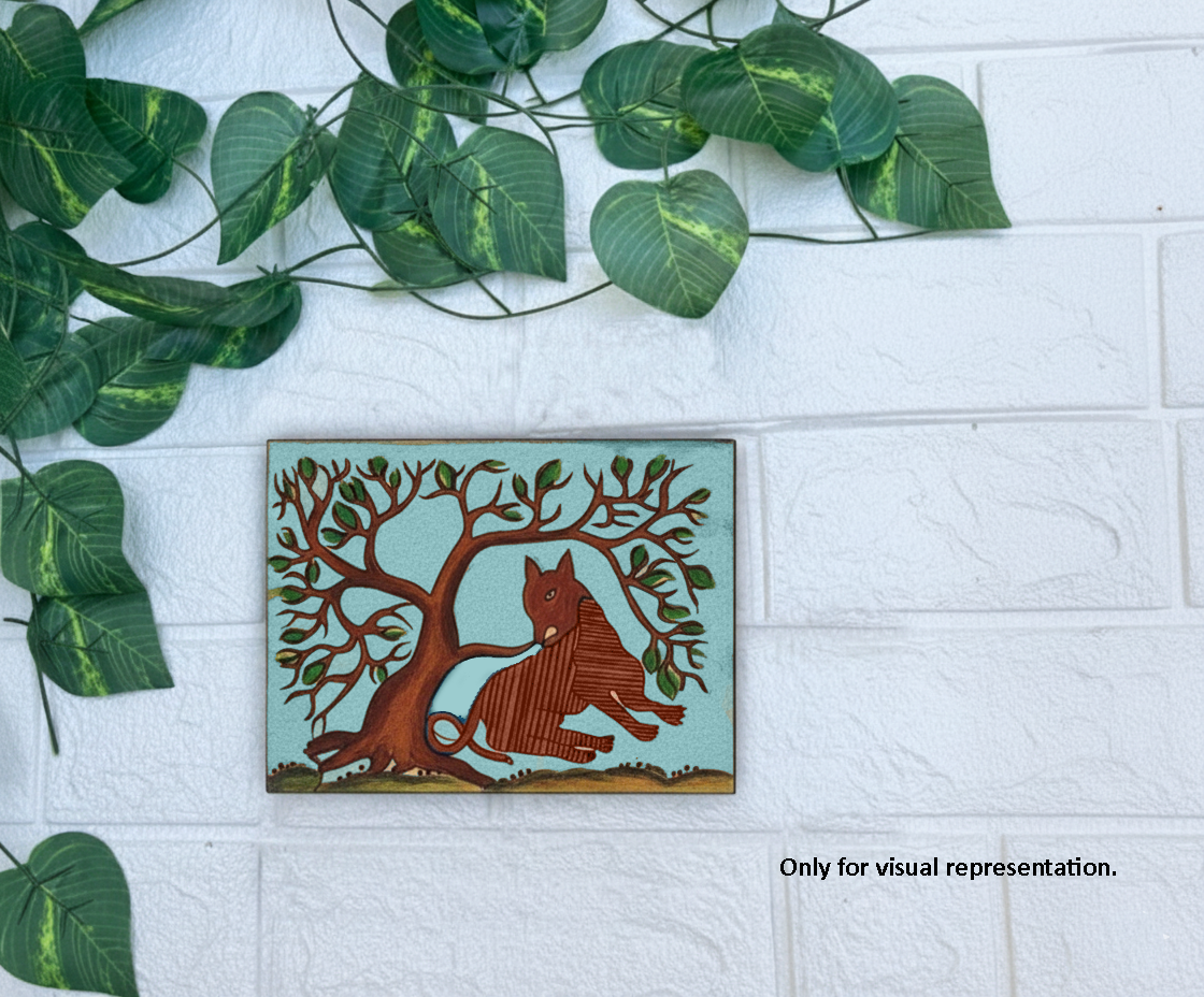 Traditional Painting MDF DIY Art Base with Tribal Animal Under Tree Artwork coloured 