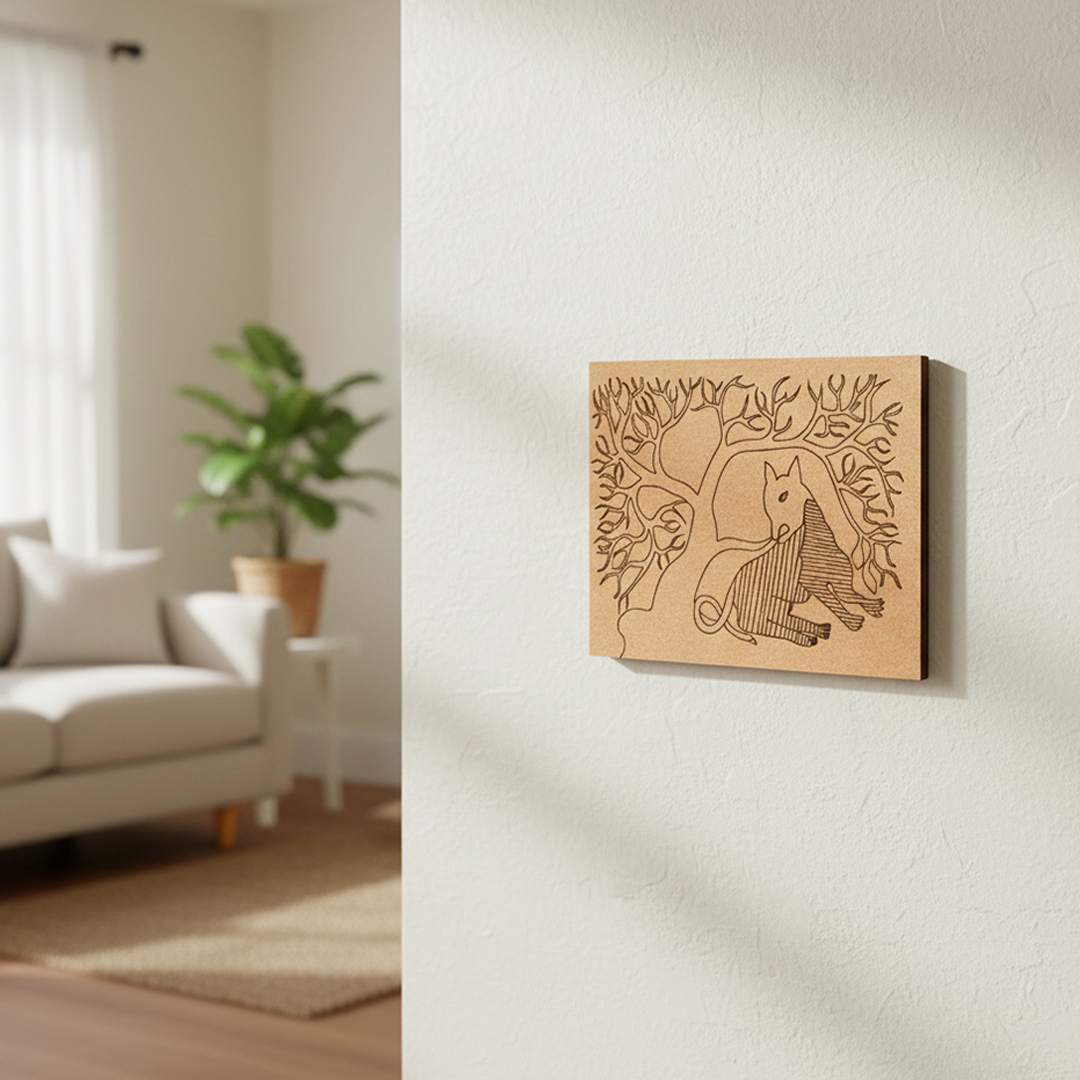 Traditional Painting MDF DIY Art Base with Tribal Animal Under Tree Artwork  side angle 