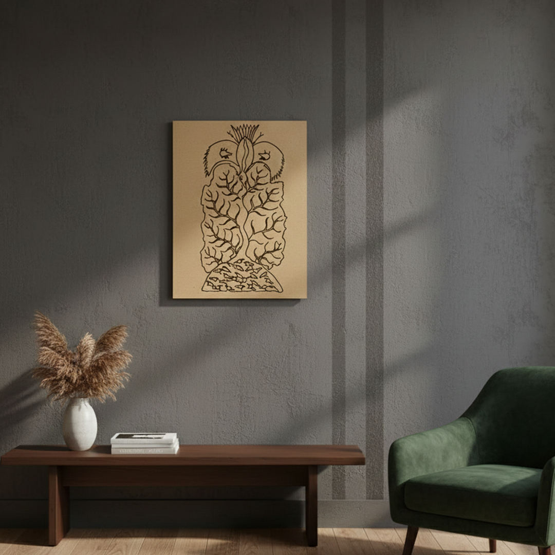 Traditional Painting MDF DIY Art Base with Tribal Tree and Bird Artwork dark background 