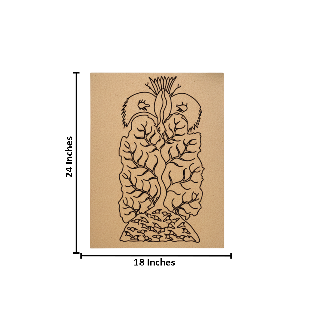 Traditional Painting MDF DIY Art Base with Tribal Tree and Bird Artwork with  size 