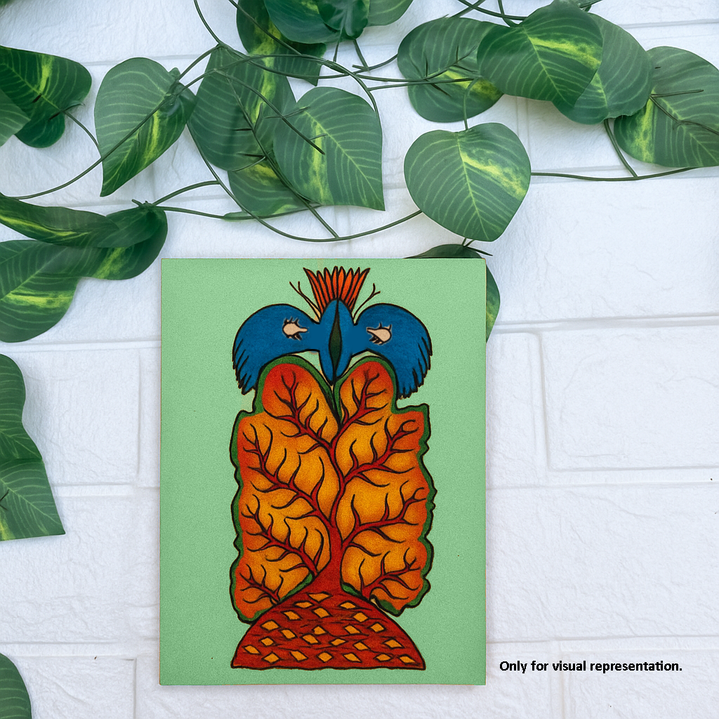 Traditional Painting MDF DIY Art Base with Tribal Tree and Bird Artwork coloured 