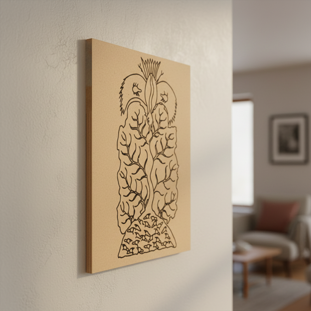 Traditional Painting MDF DIY Art Base with Tribal Tree and Bird Artwork side  angle 