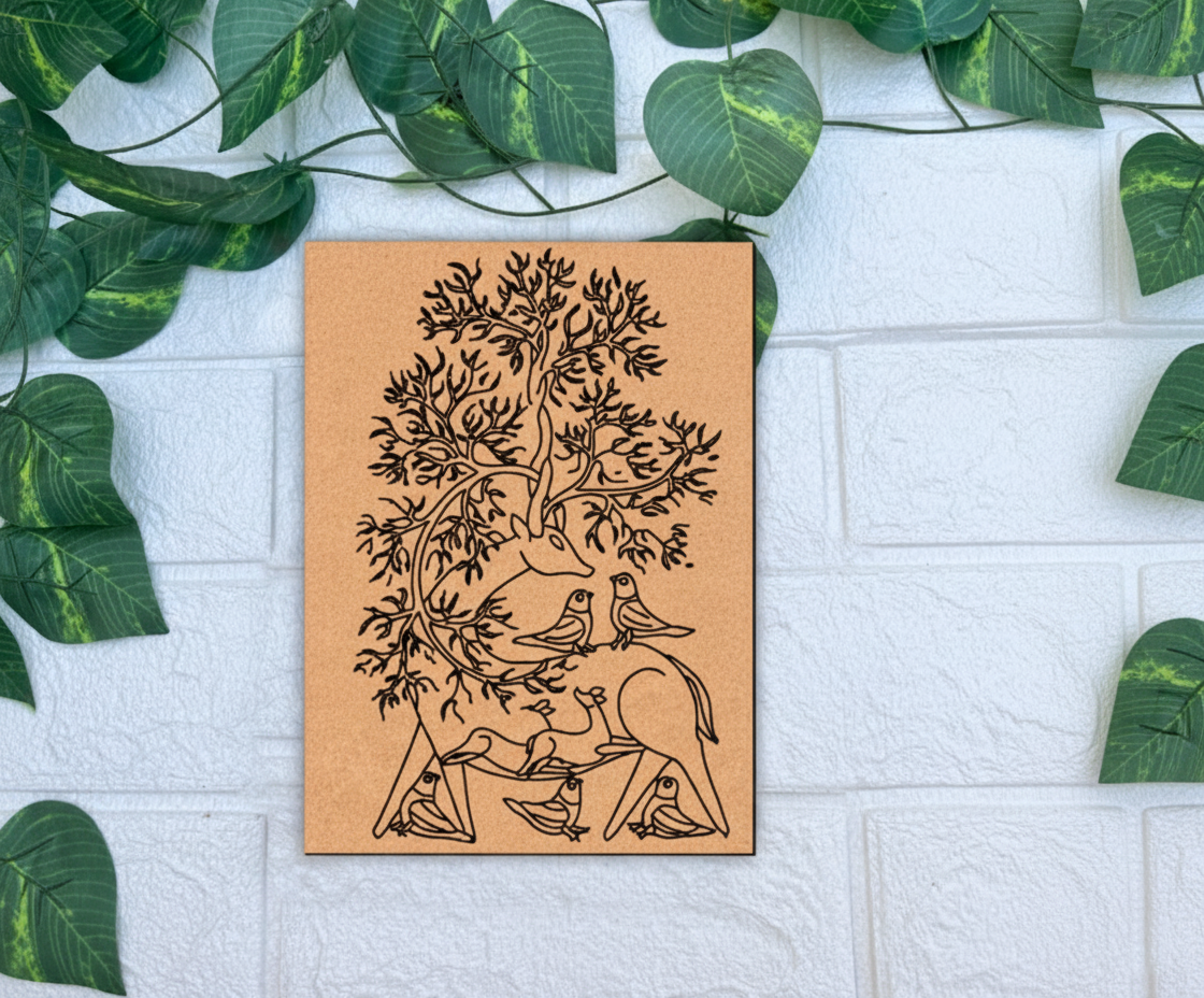 MDF DIY Painting Board with Tree Birds and Deer Traditional Outline