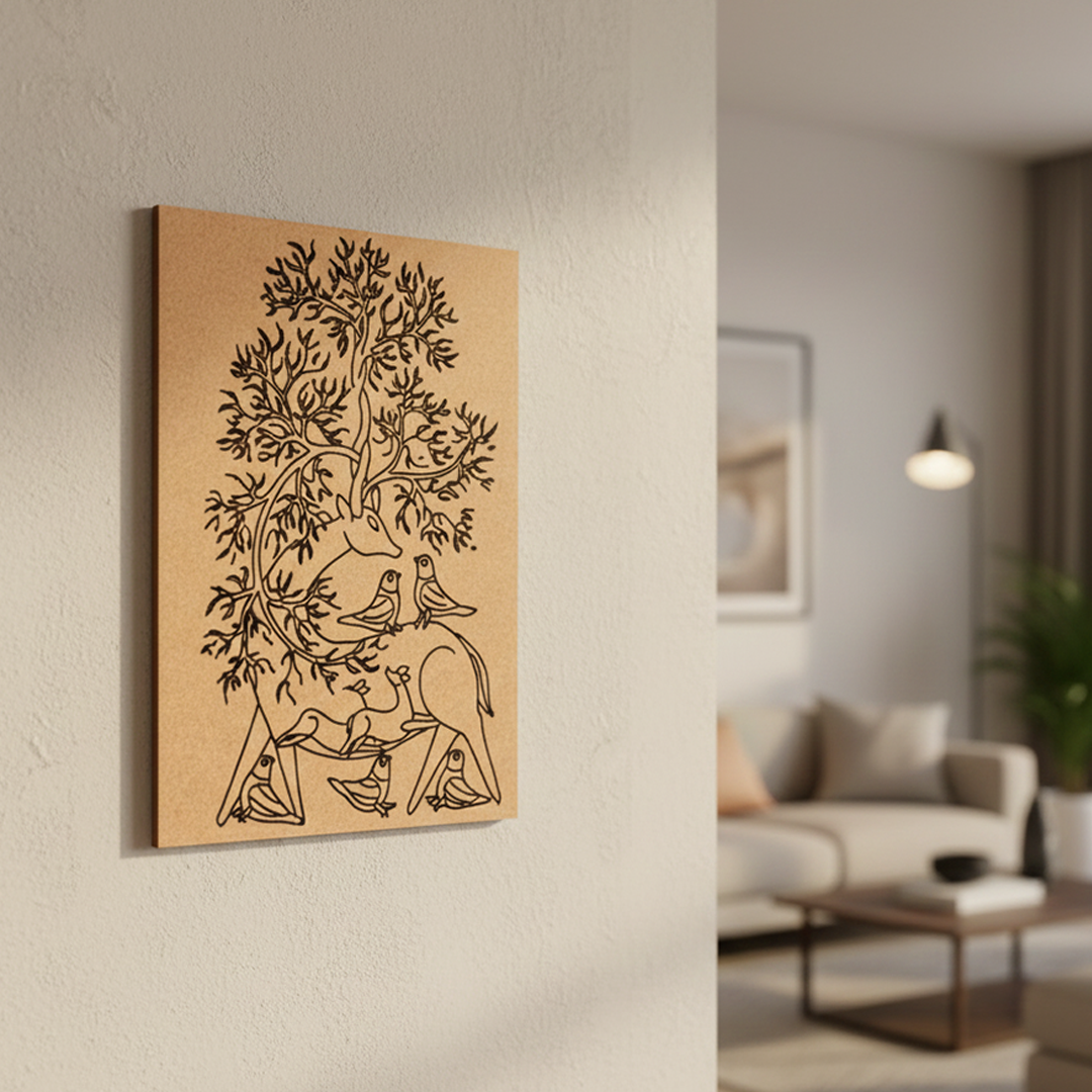 MDF DIY Painting Board with Tree Birds and Deer Traditional Outline side angle 