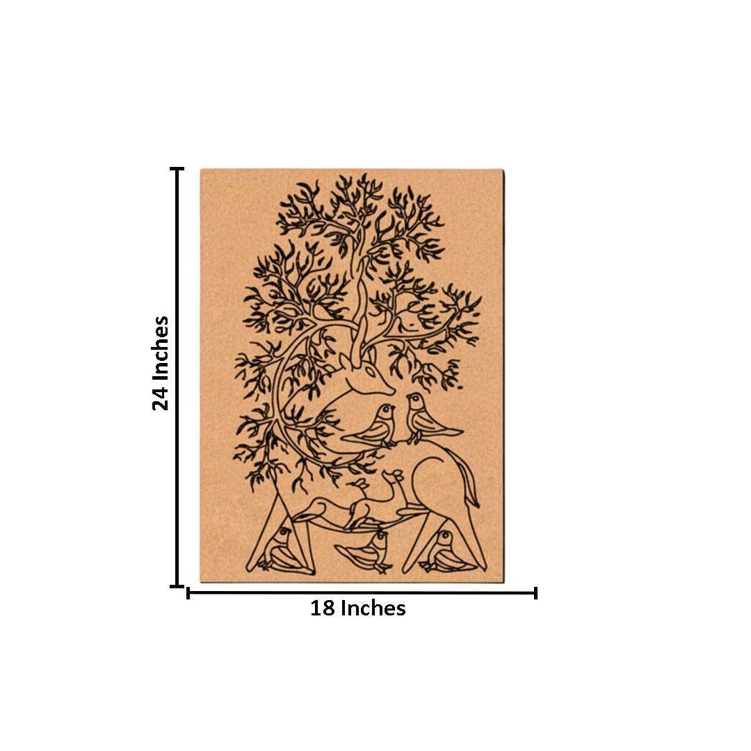 MDF DIY Painting Board with Tree Birds and Deer Traditional Outline with size 