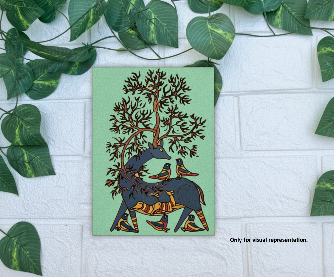 MDF DIY Painting Board with Tree Birds and Deer Traditional Outline coloured 