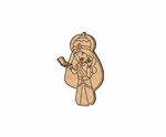 MDF DIY  cutout of a character holding a phone on a white background