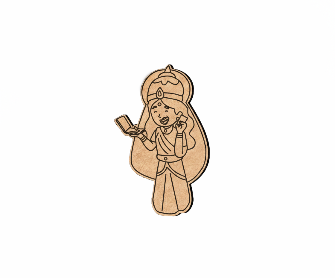MDF DIY  cutout of a character holding a phone on a white background