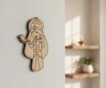 MDF DIY decorative wall art of a woman with a phone on a light gray wall.