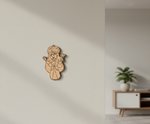 MDF DIY  wall decoration of a child holding a flower on a plain wall.