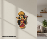 Decorative MDF DIY wall art of a traditional figure holding a lotus in a living room setting.