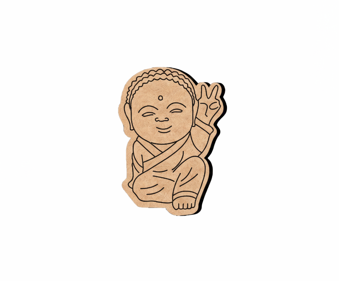 MDF DIY wall art figurine of a baby Buddha on a white background