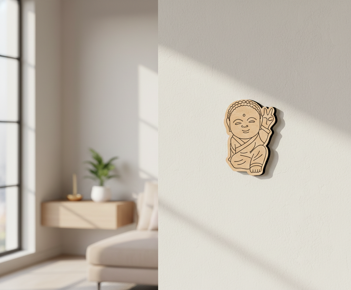 MDF DIY  Buddha wall decoration in a modern living room.
