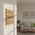 MDF DIY  wall art with engraved designs in a living room setting