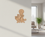Decorative MDF DIY wall art of maa durga figure with a tiger on a white wall.