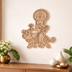 MDF DIY wall art of a deity on a tiger in a home setting with decor items.
