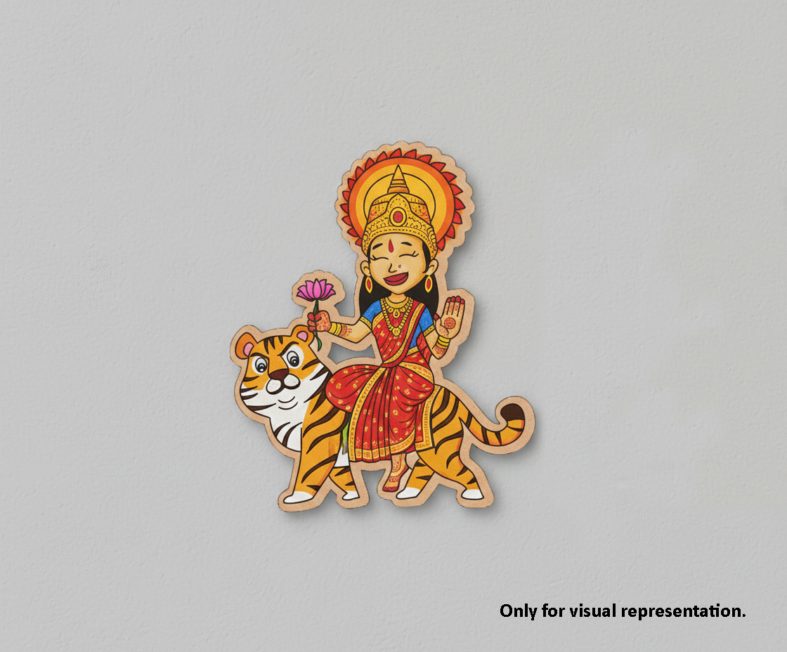 Decorative MDF DIY wall art  of a character holding a tiger on a gray background