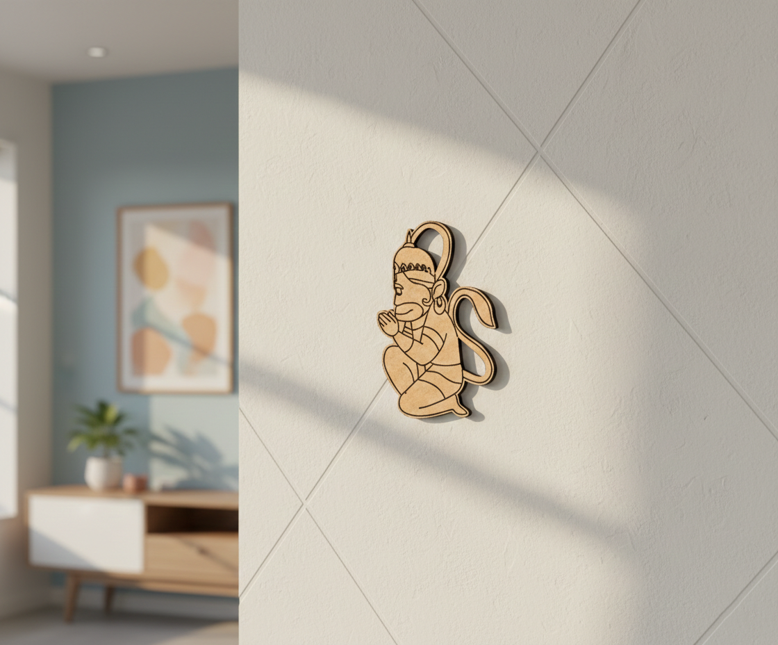 MDF DIY  wall art  decoration on a light gray wall with a blurred room background