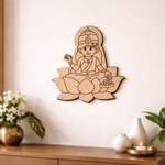  MDF DIY  wall decoration of a seated figure on a lotus with a vase and plants in the foreground.