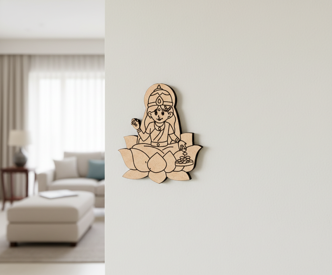  MDF DIY  wall decor of a seated figure on a lotus in a living room setting